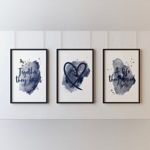 Abstract Blue Heart Art Print Set